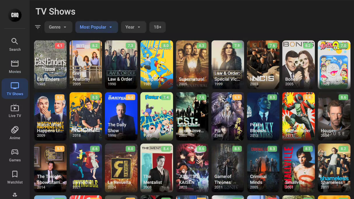 Cinema HQ browse screen