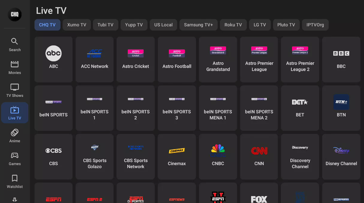 Cinema HQ home screen