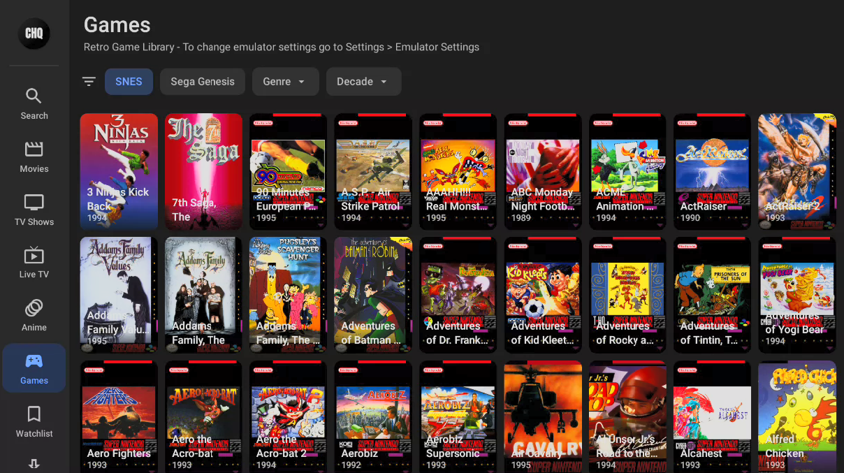 Cinema HQ browse screen